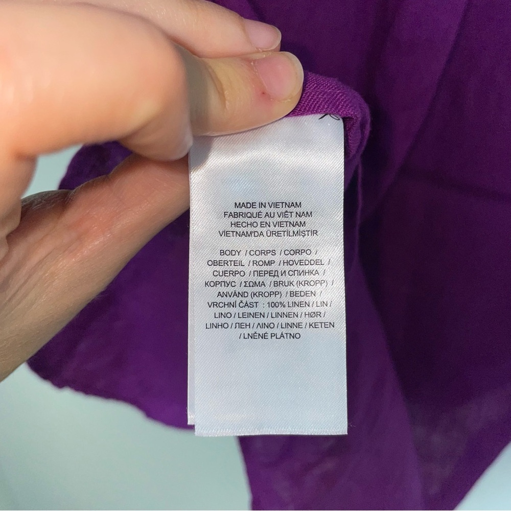 Lauren Ralph Lauren relaxed fit linen button-up shirt short sleeve purple small - Picture 7 of 7